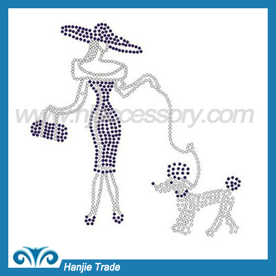 Wholesale Hot Fix Crystal Motif in Woman and dog Design