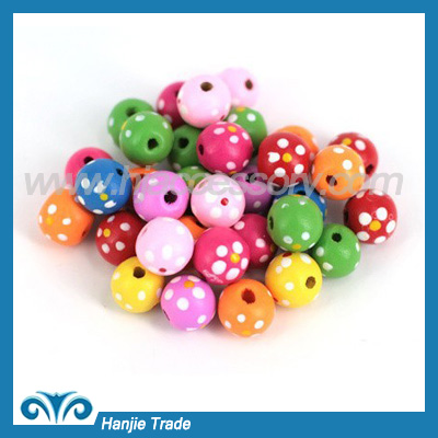 Mixed Multicolor Dot Round Wood Beads