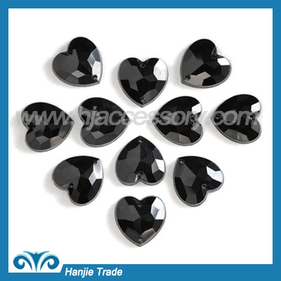 Heart shape acrylic rhinestone with two holes