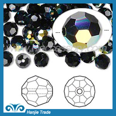 Bulk Round Faceted Beads Crystal 5000 Black Jet AB