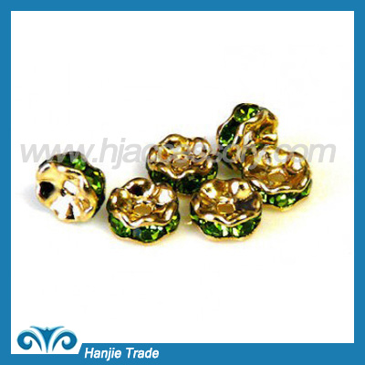 Gold Plated Rhinestone Rondelles Peridot Green