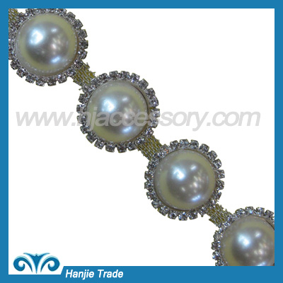 ABS pearl beads and crystal rhinestone trimming for dress