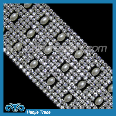 Fashion crystal rhinestone mesh with ABS pearl beads