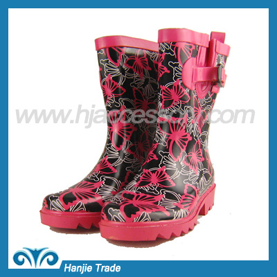 Womens Butterfly Detailed Rubber Rain Boots
