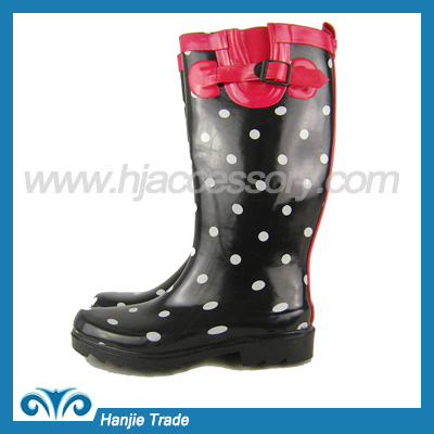 Womens Polka Dot Print Rain Ankle Rubber Boots