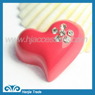 DIY resin cabochons sweet heart with rhinestone for phone decoration