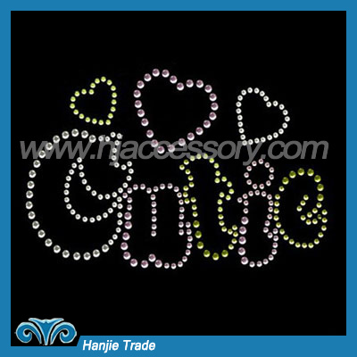 Fashion Garment Hot Fix Rhinestone Motif with Letter Design