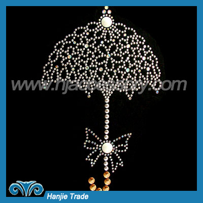 Latest Design Hot Fix Crystal Rhinestone Motif in Umbrella Design