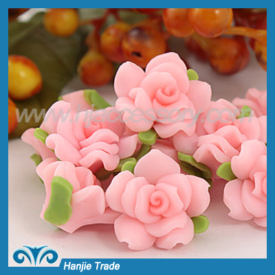 Pink Fimo Polymer Clay Flower Loose Beads