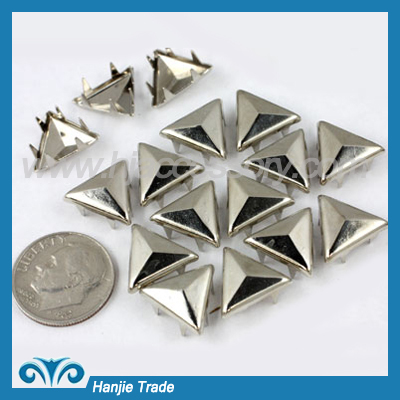 Silver Triangle Faceted Brass Stud Nailhead with Prongs for Belts