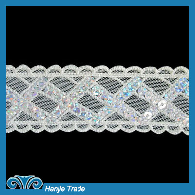 Wholesale New Design White Bridal Organza Lace Trim with Sequin #4-2070