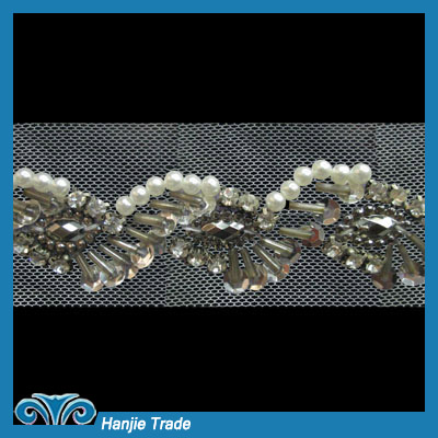 Pear Beads On Orgaza Metallic Trim Lace Ribbon #4-2171