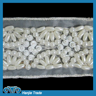 Pear Beads On Orgaza Metallic Trim Lace Ribbon #4-2177