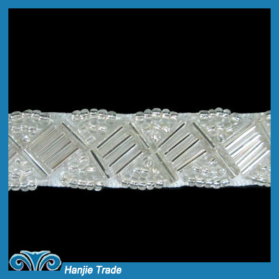 Pear Beads On Orgaza Metallic Trim Lace Ribbon #4-2174