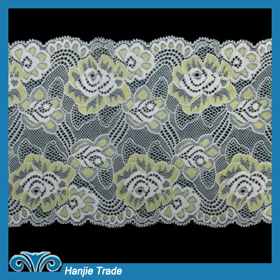 Bulk Yellow Raschel Lace Trim on White Mesh #4-2100