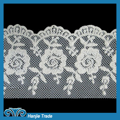 Wholesale Ivory Lace Embroidered Floral Net Lace Trim #4-2102