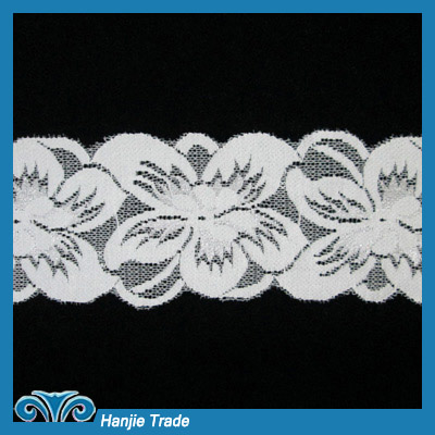 Bulk Raschel Lace Trim with Flower on White Mesh #4-2112