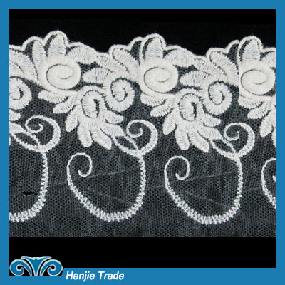 Wholesale Ivory Lace Embroidered Flower Net Lace Trim #4-2119