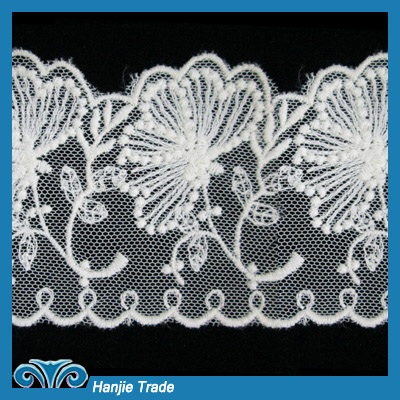 Wholesale Ivory Lace Embroidered Flower Net Lace Trim #4-2125