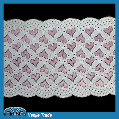 Bulk Heart Shape Raschel Lace Trim on White Mesh #4-2095