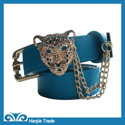 Hot Sale Fashion Blue Belt with Leopard Buckle in Wholesale