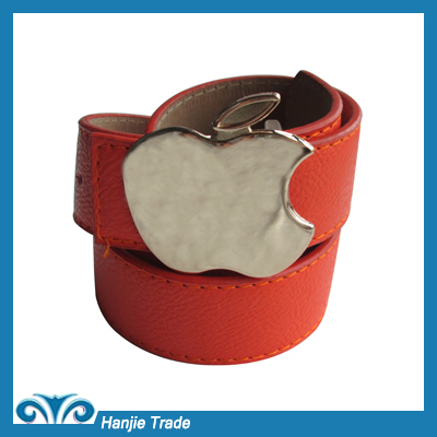 Hot Sale Fashion Orange PU Belt with Apple Buckle in Wholesale