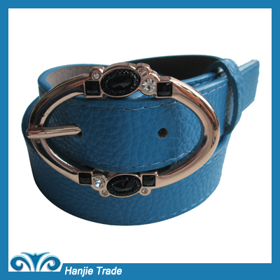 Hot Sale Casual Blue Belt with Oval Stone Buckle in Wholesale