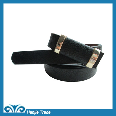 Hot Sale Popular Black PU Belt with Covered Bcukle for Women