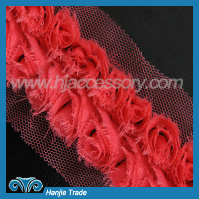 Wholesale Chiffon Rose Applique Lace Trim Design