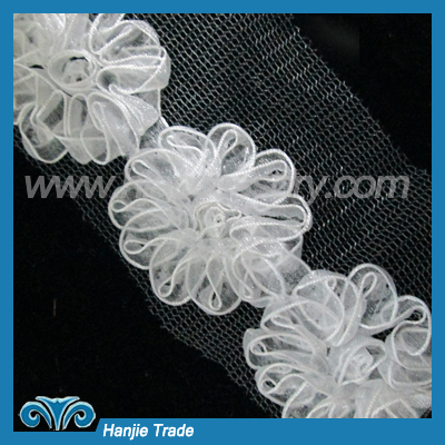 Hot Sell Newest White Floral Ruffles Chiffon Lace Edge Decoration