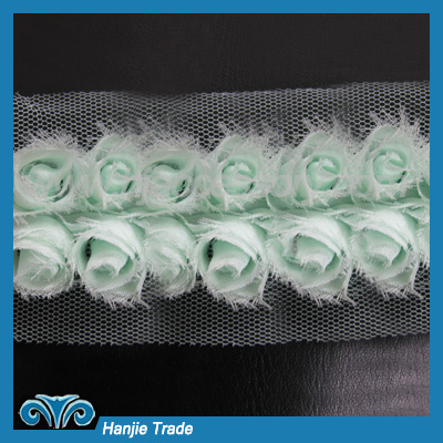 Wholesale Chiffon Rose Applique Lace Trim Design