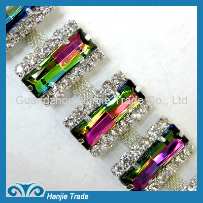 Wholesale Decorative Rhinestone Chain Trimming with Rainbow Color Acrylic Rhinestone