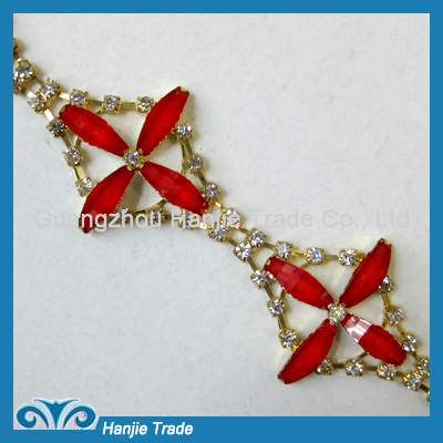 Fashion Rhinestone Flower Chain in Gold Plating For Headband