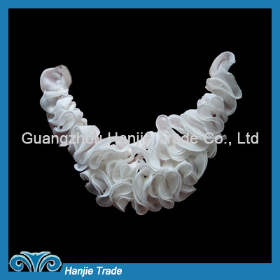 Chiffon Ruffled Cabbage Rose Applique Motif White