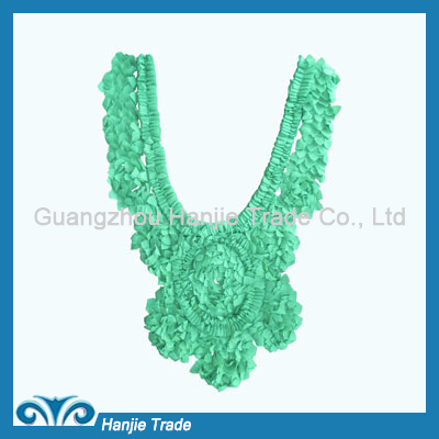 Green Long Handmade Embroidery Lace V Collar Neck Trims for Apparels