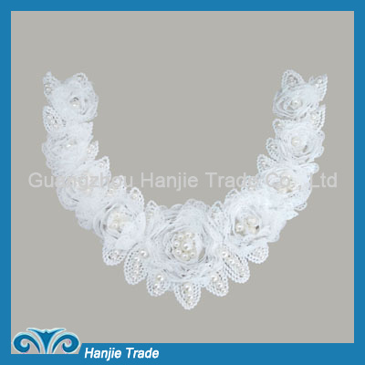 Elegant White Chiffon Tops Collar with Beads for Garment