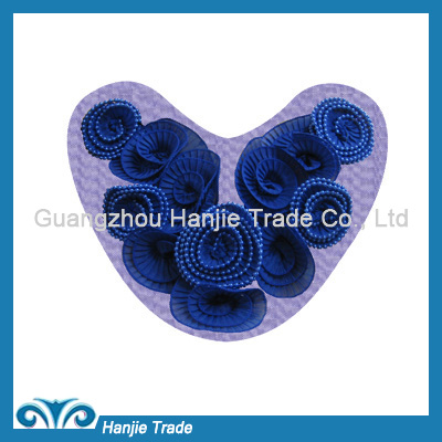 Blue Elegant Trendy Chiffon Rosette Flowers with Laced Fabric Collar