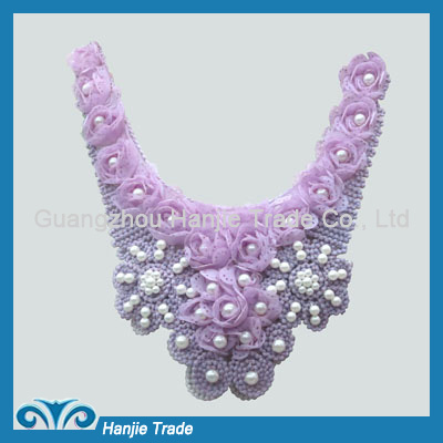 Newest Design Light Purple Chiffon Tops Collar with Beads for Garment