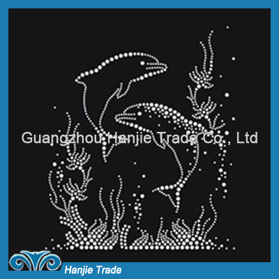 Cute Dolphin Design Hot Fix Rhinestone Motif for Garments