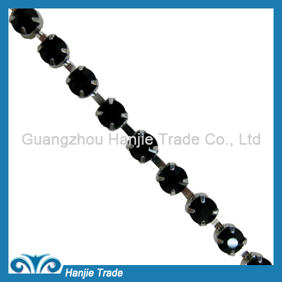 SS28 Silver Plating Jet Black Color Strass Rhinestone Chain