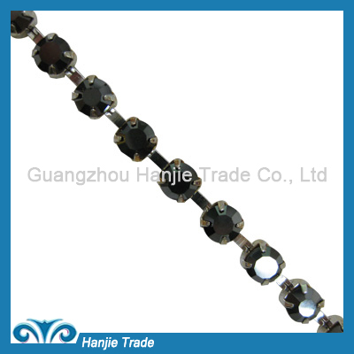 SS28 Silver Plating Jet Hematite Color Rhinestone Chain for Apparel