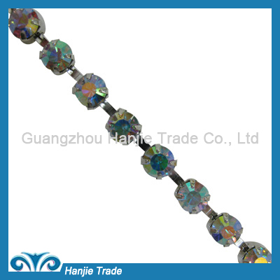 SS28 Silver Plating Crystal AB Color Diamante Cup Chain