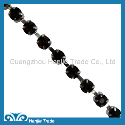 SS28 Silver Plating Smoked Topaz Color rhinestone cup chain