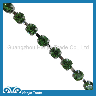 SS28 Silver Plating Peridot Color Rhinestone Chain for Apparel