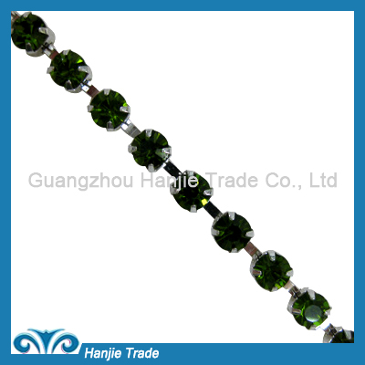 SS28 Silver Plating Olivine Color Rhinestone Chain for Apparel