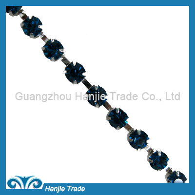 SS28 Silver Plating Blue Zircon Color Crystal Cup Chain