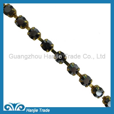 SS28 Gold Plating Jet Hematite Color Rhinestone Chain for Apparel