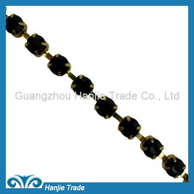 SS28 Gold Plating Jet Black Color Strass Rhinestone Chain