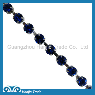 SS28 Silver Plating Sapphire Color Rhinestone Metal Chain