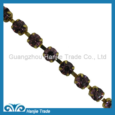 SS28 Gold Plating Light Amethyst Color Rhinestone Diamante Chain